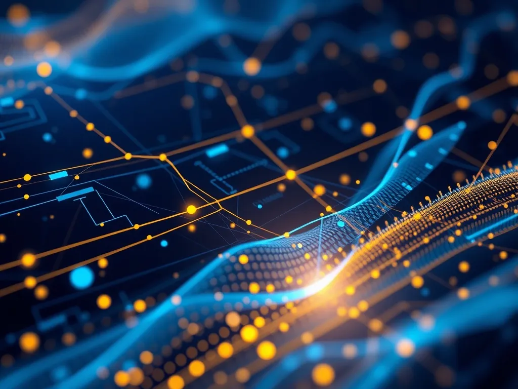 Abstract digital blue and gold data streams, network connect