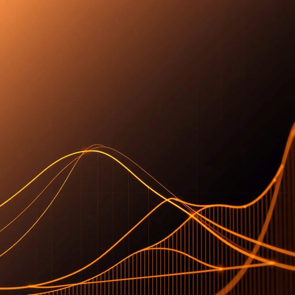 Abstract digital data visualization, golden and brown thin l